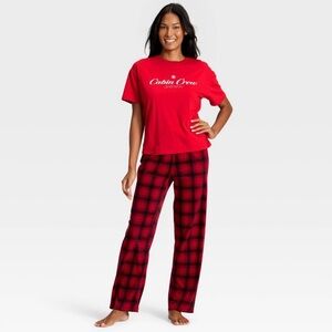 Red Black Micro Fleece Plaid Women's Pajama Pants